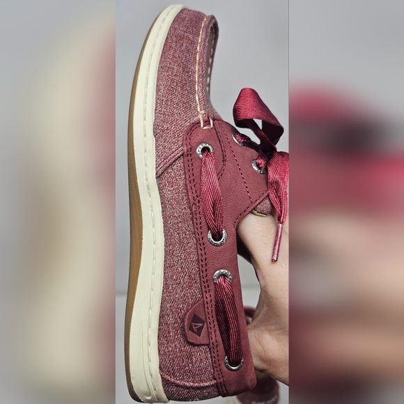 Sperry Womens Top-Sider Koifish Maroon Sparkle Chambray Boat Canvas Slip On Sz 6 - Picture 5 of 12